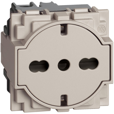 KM4140A16F Bticino LIVING NOW. Розетка немецкого/итальянского стандарта с плоской лицевой панелью 10/16А 2 модуля.Цвет Песочный., KM4140A16F