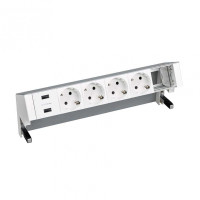 Simon 400 Настольный x6 розеточный блок, 4x2P+E, 2xUSB з/у, 1 пустой модуль, Алюминий,, 42624000-133