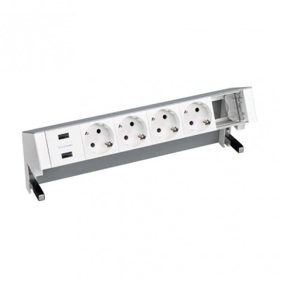 Simon 400 Настольный x6 розеточный блок, 4x2P+E, 2xUSB з/у, 1 пустой модуль, Алюминий,, 42624000-133