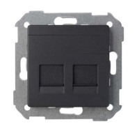 Simon Розетка прямая для передачи данных со шторками на 2 разъема RJ45 черного матового цвета S82 Concept, 8200006-098