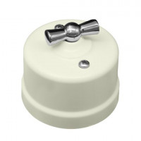 Bironi Выключатель 1-кл., проходной, пластик, цвет Слоновая кость, Серебро, B1-201-211-S