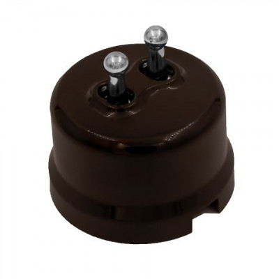 Bironi Выключатель 2-кл., пластик, цвет Коричневый, Серебро (тумблерный), B1-232-22-S