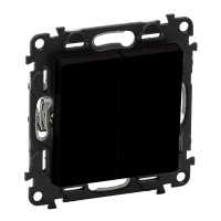 Legrand Valena LIFE. Переключатель двухклавишный 10А 250В с лицевой панелью. Безвинтовые зажимы. Антрацит., 756308