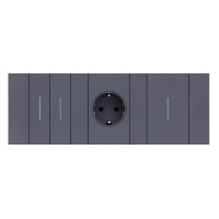 Блок на 3 поста - электрическая розетка, Выключатель 1-клавишный с подсветкой, Выключатель 2-клавишный с подсветкой,  Meiton, цвет грифель