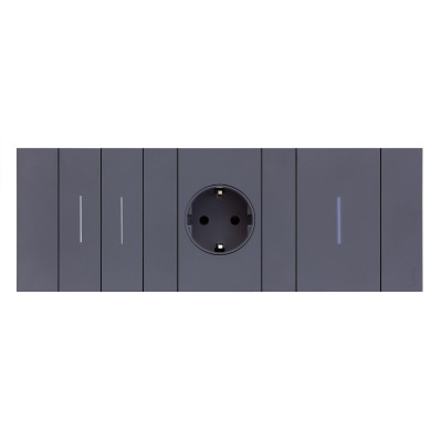 Блок на 3 поста - электрическая розетка, Выключатель 1-клавишный с подсветкой, Выключатель 2-клавишный с подсветкой,  Meiton, цвет грифель