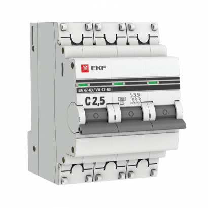 EKF PROxima ВА 47-63 Автоматический выключатель (С) 3P 2,5А 4,5kA