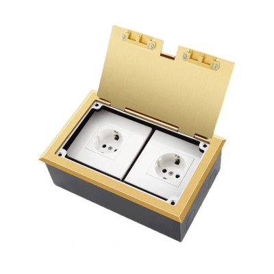 Люк напольный на 2 модуля (горизонт.), металлический, h=65мм, с рамкой, крышка без углубления, TIMIUX, золото, EU2GH65R GD