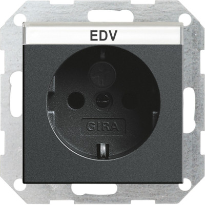 046228 Gira Розетка с з/к, с затвором (shutter) и символом  и полем для надписи