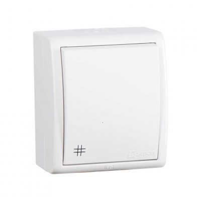 Simon Simon15 IP54  Переключатель 1-клав. с 3-х мест (перекрёстный) с подсвет. 10А 250В~, винт.заж., белый, 1594254-030