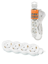 Удлинитель бытовой "Люкс" УЛ04 4 гнезда, 5м, с/з, с з/ш, ПВС 3х1мм2 16А/250В бело-серый TDM Electric, SQ1303-0237 Удлинитель бытовой "Люкс" УЛ04 4 гнезда, 5м, с/з, с з/ш, ПВС 3х1мм2 16А/250В бело-серый TDM Electric, SQ1303-0237