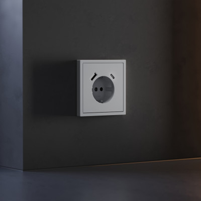 Накладка для розетки с заземлением и защитными шторками, с USB A+C, S70 (серый), VLS001016