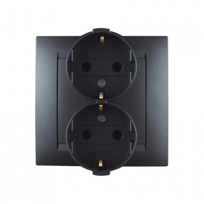 Simon Розетка двойная с заземл. 2х2Р+Е, 16А, 250В, винт. зажим, графит, 1590459-038