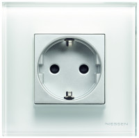 ABB Розетка 2к+з, вставка - белый, рамка - стекло белое, серия Zenit