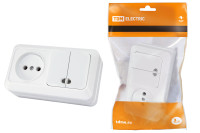 Блок комбинированный выкл. 2-кл. с/п 10А + розетка 2П 10А 250В БКВР IP20 белый "Ладога" TDM Electric, SQ1801-0108