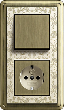 Gira Выключатель 1-клавишный с розеткой 2к+з, Бронза-Кремовый, серия Classix Art