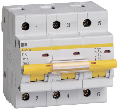 KARAT Автоматический выключатель ВА47-100 3P D 6А 10кА IEK, MVA40-3-006-D