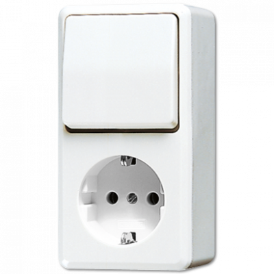 Штепсельная розетка SCHUKO для накладного монтажа с универсальным выключателем, 676AWW