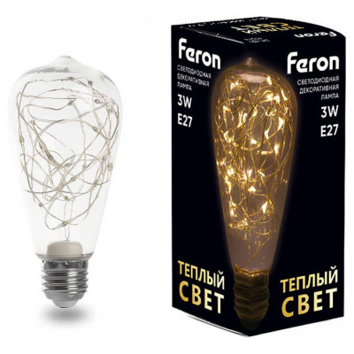 Лампа светодиодная, (3W) 230V E27 2700K ST64, LB-380, Feron 41674