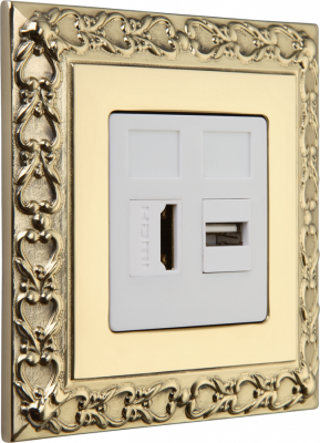 Fede USB розетка + HDMI розетка, белый - Bright Gold, серия San Sebastian