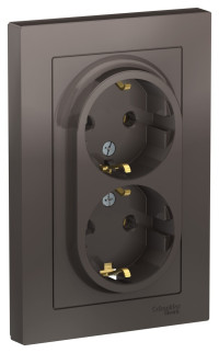 ATN000624 - ATLASDESIGN РОЗЕТКА двойная с заземлением без шторок, 16А, в сборе, МОККО, Systeme Electric