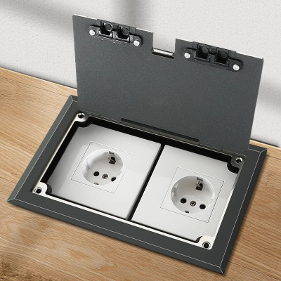 Люк напольный на 2 модуля (горизонт.), металлический, h=65мм, с рамкой, крышка без углубления, TIMIUX, черный, EU2GH65R BL