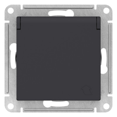 ATN001046 - ATLASDESIGN РОЗЕТКА с заземлением со шторками с крышкой, 16А, IP20, механизм, КАРБОН, Systeme Electric