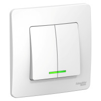 BLANCA С/У 2-клавишный ВЫКЛЮЧАТЕЛЬ (cх.5) с подсветкой, 10А, 250B, БЕЛЫЙ