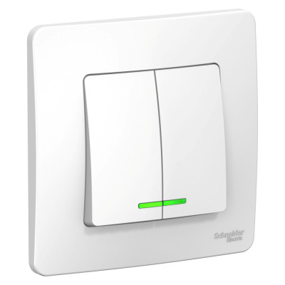 BLANCA С/У 2-клавишный ВЫКЛЮЧАТЕЛЬ (cх.5) с подсветкой, 10А, 250B, БЕЛЫЙ