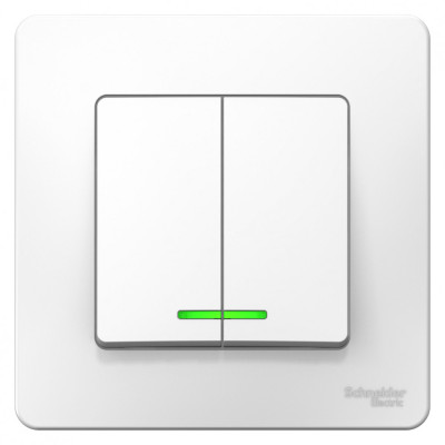 BLANCA С/У 2-клавишный ВЫКЛЮЧАТЕЛЬ (cх.5) с подсветкой, 10А, 250B, БЕЛЫЙ