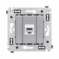 DKC Компьютерная розетка RJ-45 без шторки в стену, кат.6А одинарная, "Avanti", "Закаленная сталь"