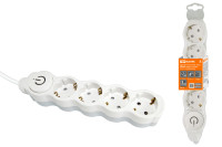 Удлинитель бытовой "Люкс" УЛ04В выкл, 4 гнезда, 1,5м, с/з, с з/ш, ПВС 3х1мм2 16А/250В бело-серый TDM Electric, SQ1303-0133