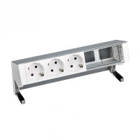 Simon 400 Алюминий Настольный розеточный блок, 3x2P+E, 2 пустых модуля, 42503000-133