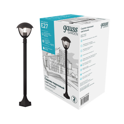 Светильник садово-парковый Gauss Aura столб 1*E27, Max.60W, 200*200*1000мм, 170-240V / 50Hz, IP 54 (1/6), GD030