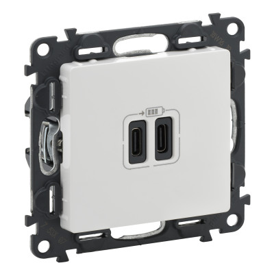 Legrand Valena LIFE.Зарядное устройство с двумя USB-разьемами тип C-тип С 240В/5В 3000мА.С лицевой панелью.Цвет Белый, 753107