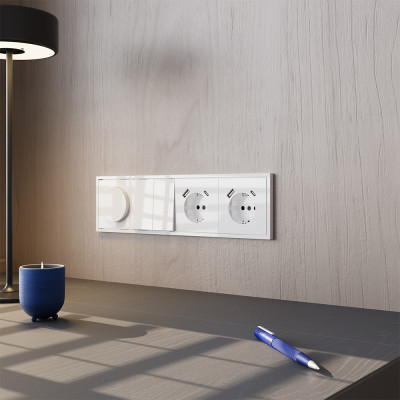 Выключатель встраиваемый VOLTUM S70 двухклавишный 10А, (белый глянцевый), VLS020101