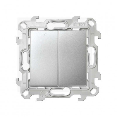 Simon Двухклавишный выключатель с подсветкой 10AX 250В~ цвета алюминий S24 Harmonie, 2450392-033