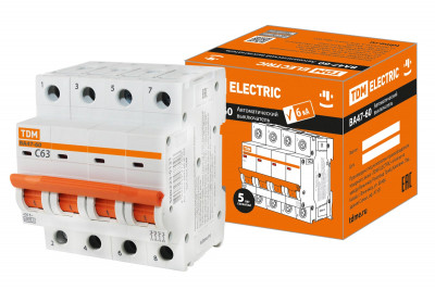 Авт. выкл. ВА47-60 4Р 63А 6кА х-ка С TDM Electric, SQ0223-0131