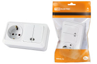 Блок комбинированный выкл. 2-кл. с/п 10А + розетка 2П+З 16А 250В БКВР IP20 белый "Ладога" TDM Electric, SQ1801-0104