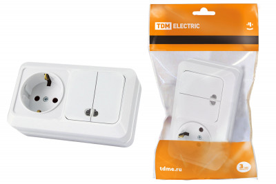 Блок комбинированный выкл. 2-кл. с/п 10А + розетка 2П+З 16А 250В БКВР IP20 белый "Ладога" TDM Electric, SQ1801-0104