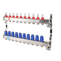 Коллектор с расходомерами, дренажным краном и краном Маевского. 10 вых., MS.710.06