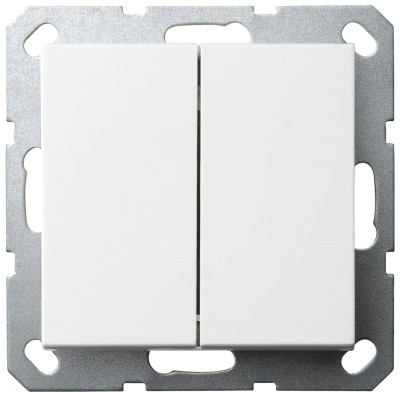 Выключатель двухклавишный проходной 10A 250V с декоративной накладкой, цвет белый глянцевый, G3022W, Jasmart