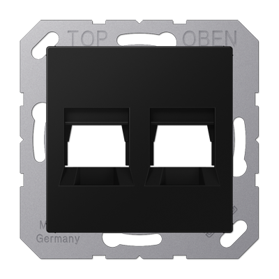 Kрышка для 2-х разъемов; без видимого винта; подпружиненная шторка; термопласт; черный матовый, A1569-25WESWM