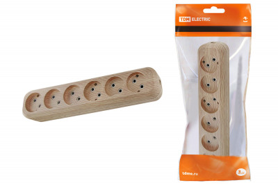 Колодка розеточная 6 гнезд 2П б/з 10А 250В "Эко" (сосна) TDM Electric, SQ1806-0056