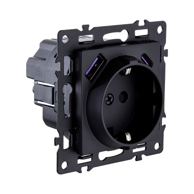 Розетка штепсельная SCHUKO 16A/250 В с USB A+C 20W, черный Kollinger Asthetik AS-016BK