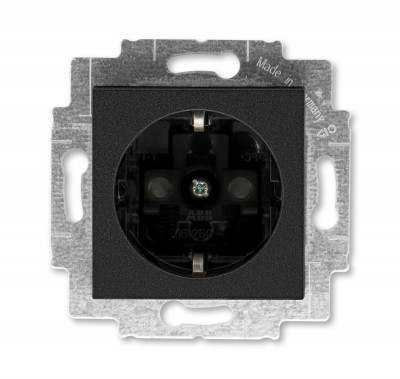 5520H-A03457 63W - Розетка ABB Levit с заземлением со шторками 16А антрацит / дымчатый чёрный - 2CHH203457A6063