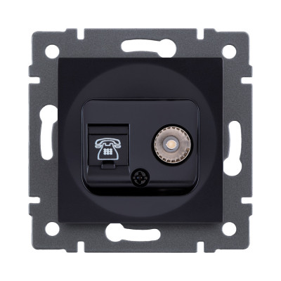 Розетка двойная TV (мама) + телефонная розетка RJ11, черный Kollinger REA-013BK для Aspekt, Eleganz, Reflex