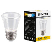 Лампа светодиодная,  (1W) 230V E27 2700K C45 прозрачная, LB-372, Feron 25909
