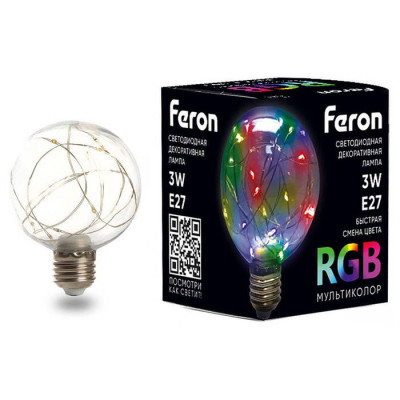 Лампа светодиодная, (3W) 230V E27 RGB G80, LB-381, Feron 41676