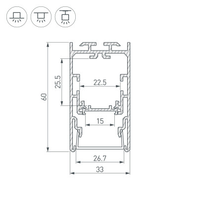 Профиль с экраном S2-LINE-3360-2500 ANOD+OPAL (Arlight, Алюминий), 021171