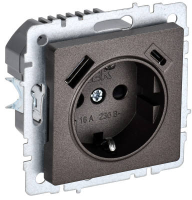 BRITE Роз. с з/к/ш 16А с USB A+C 18Вт РЮш11-1-БрТБ бр. IEK, BR-R14-16-U22-018-K45